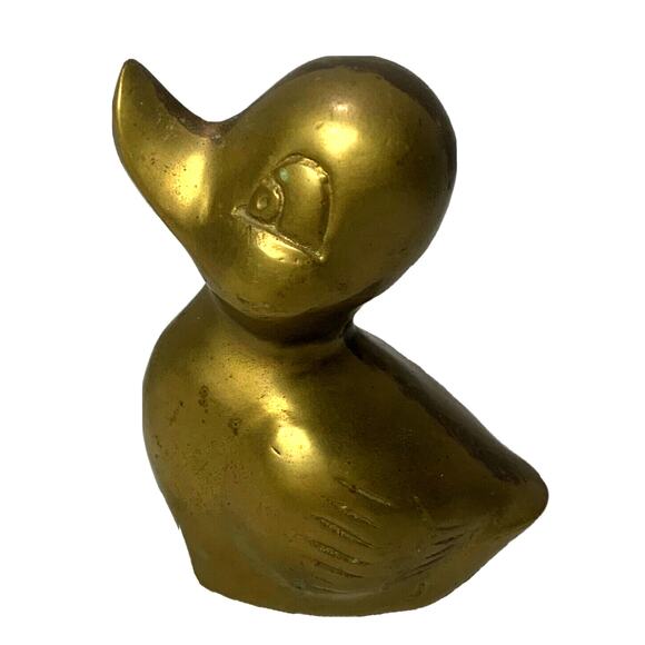 Brass Duck Figurine Miniature Solid Big Eyes Book Shelf 3" Paperweight MCM Small - Picture 1 of 6